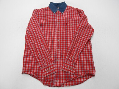 Professional Bull Riders Shirt Mens Medium Red Plaid Button Up PBR Cowboy Pocket