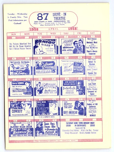 1958 Highway 87 Drive-In Palace Theatre Fredericksburg Texas volantino film MF12 - Foto 1 di 2