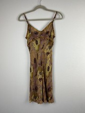 Vintage Betsey Johnson Sheer Midi 90s Y2K Slip Dress Gold Yellow Floral Poppy