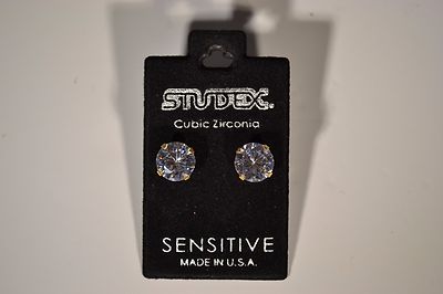 Studex 8 mm Cubic Zirconia 24 ct Gold Plated Sensitive Studs
