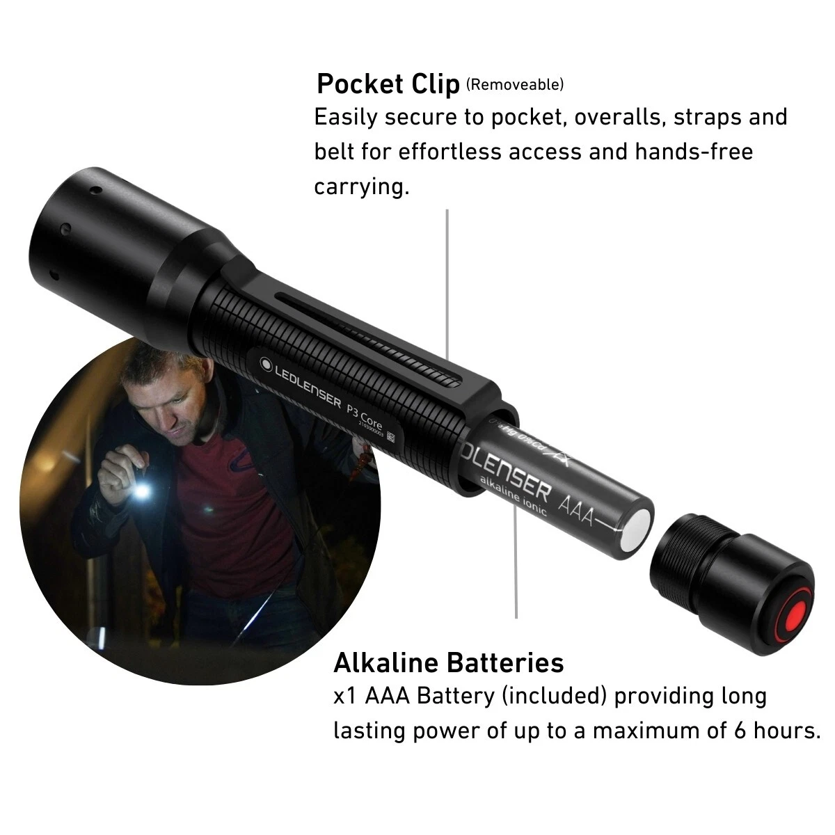 Linterna LED Ledlenser Camping Mini, Batería x1 AAA, Enfocable, Núcleo P3