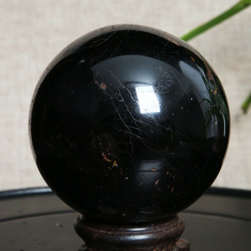 B1398-556g Natural Black Tourmaline Crystal Sphere Round Crystal Ball Healing - Picture 9 of 12
