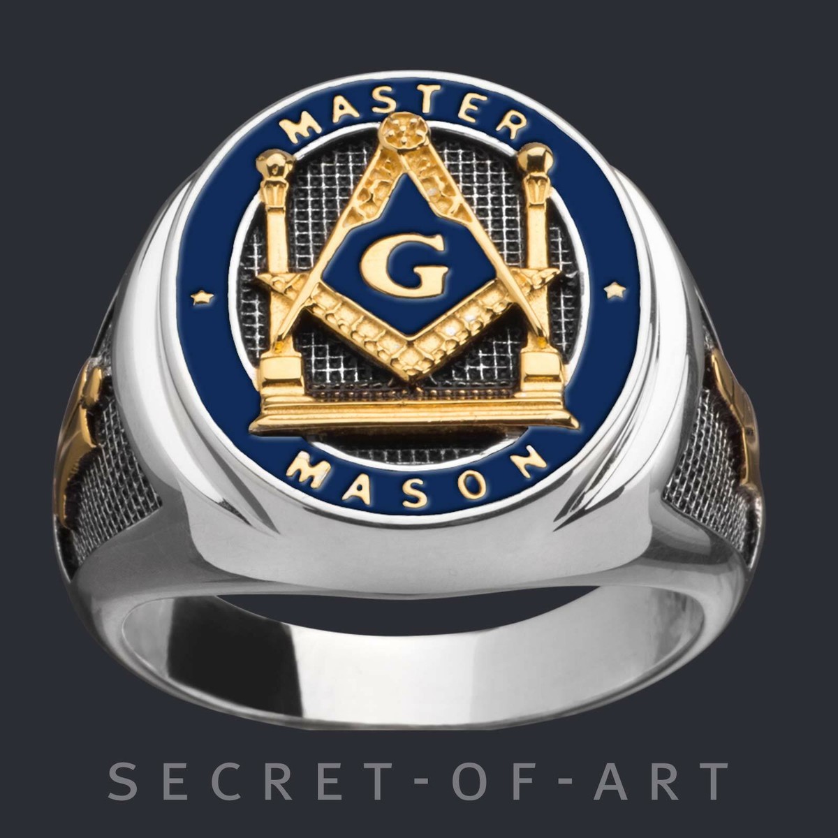 Masonic Ring Master Mason Freemason Pillars Silver 925
