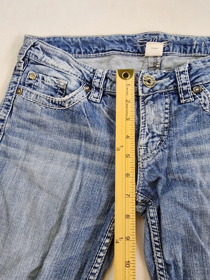 Pantalones de mezclilla plateados Frances Capri para mujer W29 azul claro tiro bajo verano Foto 4 de 4