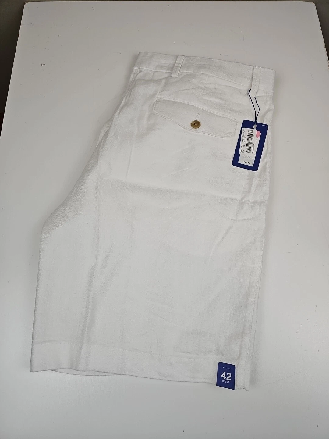 NEW Roundtree & Yorke Caribbean Linen Shorts Flap Pocket 9" Inseam Mens 42 White
