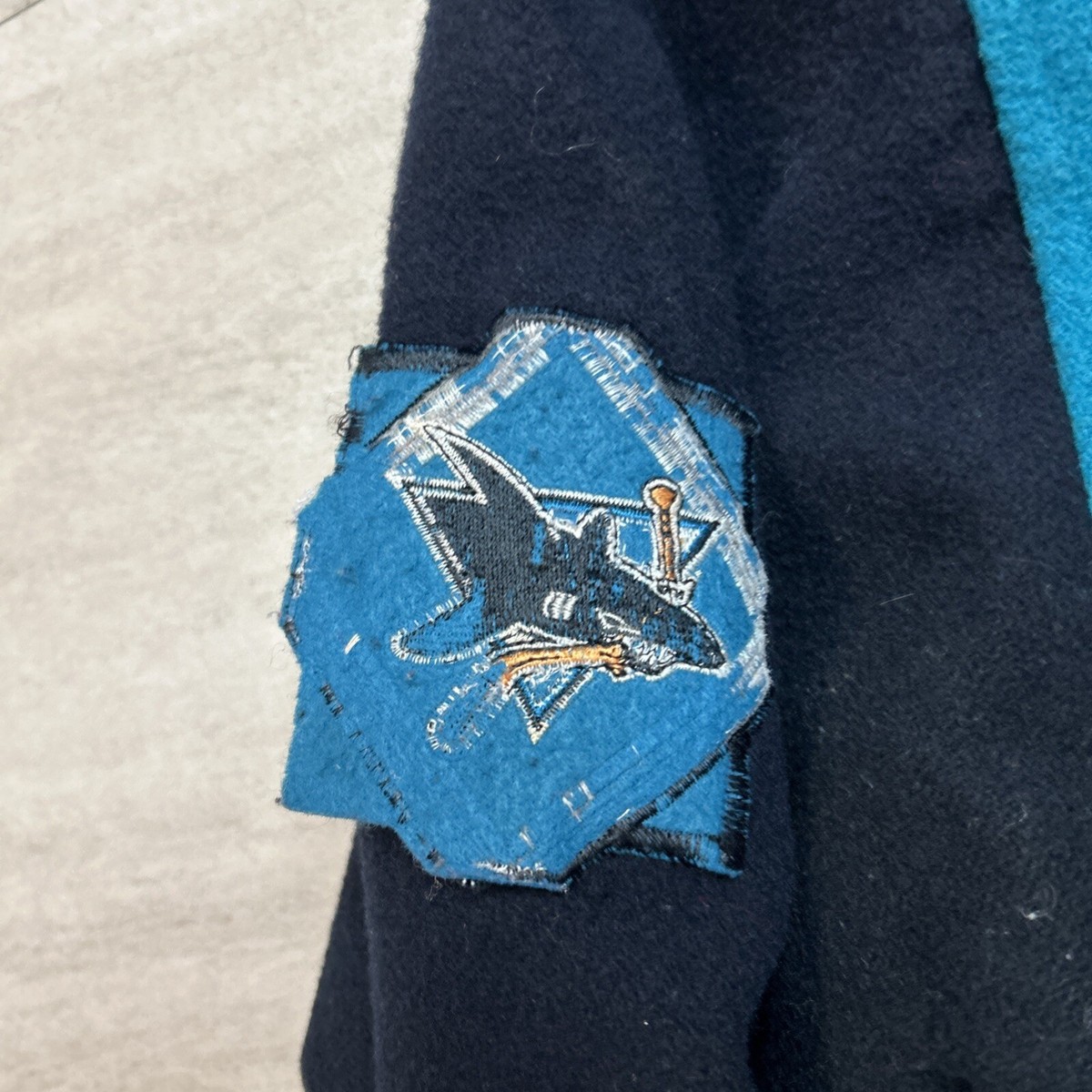 ITALY製 vintage shark ウールブルゾン スタンドカラー濃紺 Vintage Nutmeg San Jose Sharks Wool Jacket Men's XL Campri Quilted