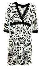ATHLETA XS Brown White Dress Empire Crossover Polka Dot Stretch Jersey Knit
