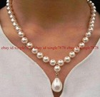 Shell Pearl 12x16mm Teardrop Pendant Necklace Long 20" 8mm Round South Sea
