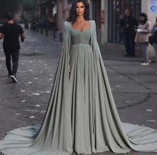 Chiffon Evening Dresses Cape Sleeves Glitter Beadings A-Line Formal Prom Dress