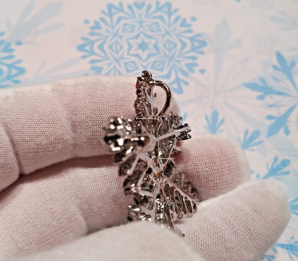 Snowflake Silver Crystal Rhinestone Brooch Pin Pendant with Gold Bag - Image 3 of 4