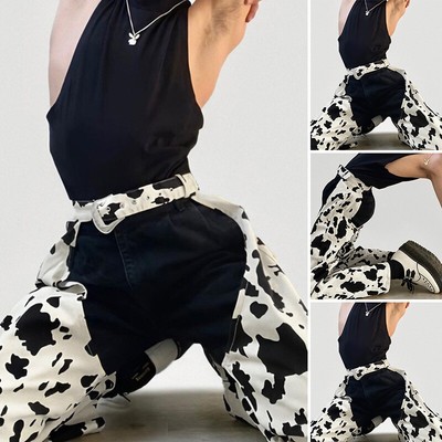 Mens Fashion Printed Loose Hollow Out Hippy Trousers Hippie Party Pants Bottoms