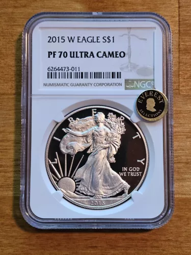 2015 W PROOF SILVER EAGLE NGC PF70 UC CLASSIC BROWN LABEL Everest Selections