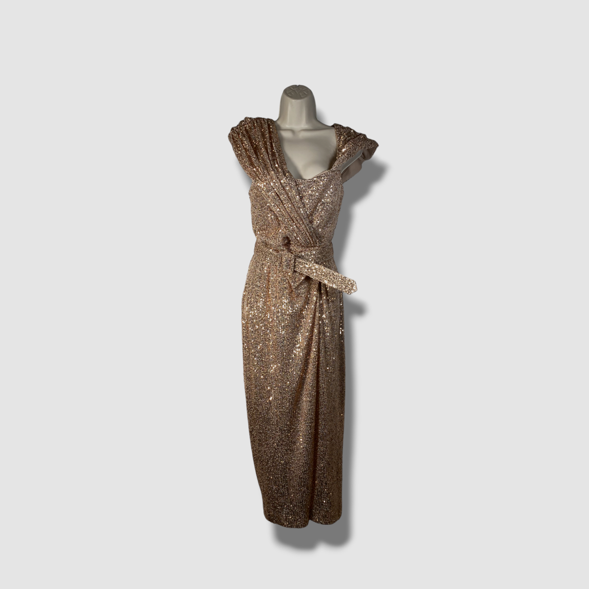 Badgley Mischka Sequin Off-The-Shoulder Cocktail Dress in Gold