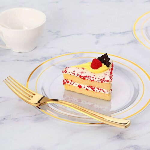 96 Pcs Plastic Gold Clear Plates 48 Dinner Plates 10.25", 48 Dessert Plates 7.5" - Picture 3 of 6