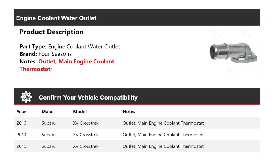 Salida de agua refrigerante motor Crosstrek para Subaru XV 2013-2015 4 estaciones 2014 Foto 2 de 4