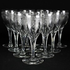 Antique Floral Swag Etched Wine Glasses 10 pc...