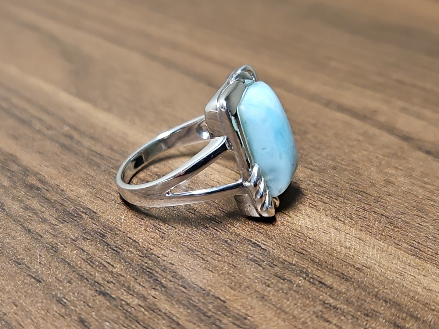 Womans Ring Rectangular Light Blue Stone Sterling… - image 7