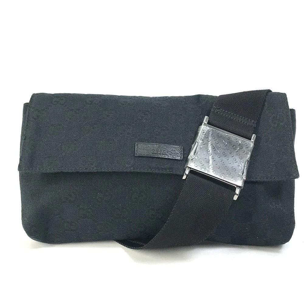 GUCCI 146304 GG sac ceinture sac corps poche taille GGCanvas / cuir noir