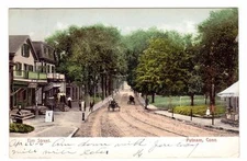 CT - PUTNAM CONNECTICUT 1906 Postcard ELM STREET STORE HORSE WAGON DIRT ROAD