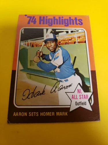 1975 Topps Baseball Hank Aaron ‘74 Highlights Card #1 HR Record - Atlanta Braves
