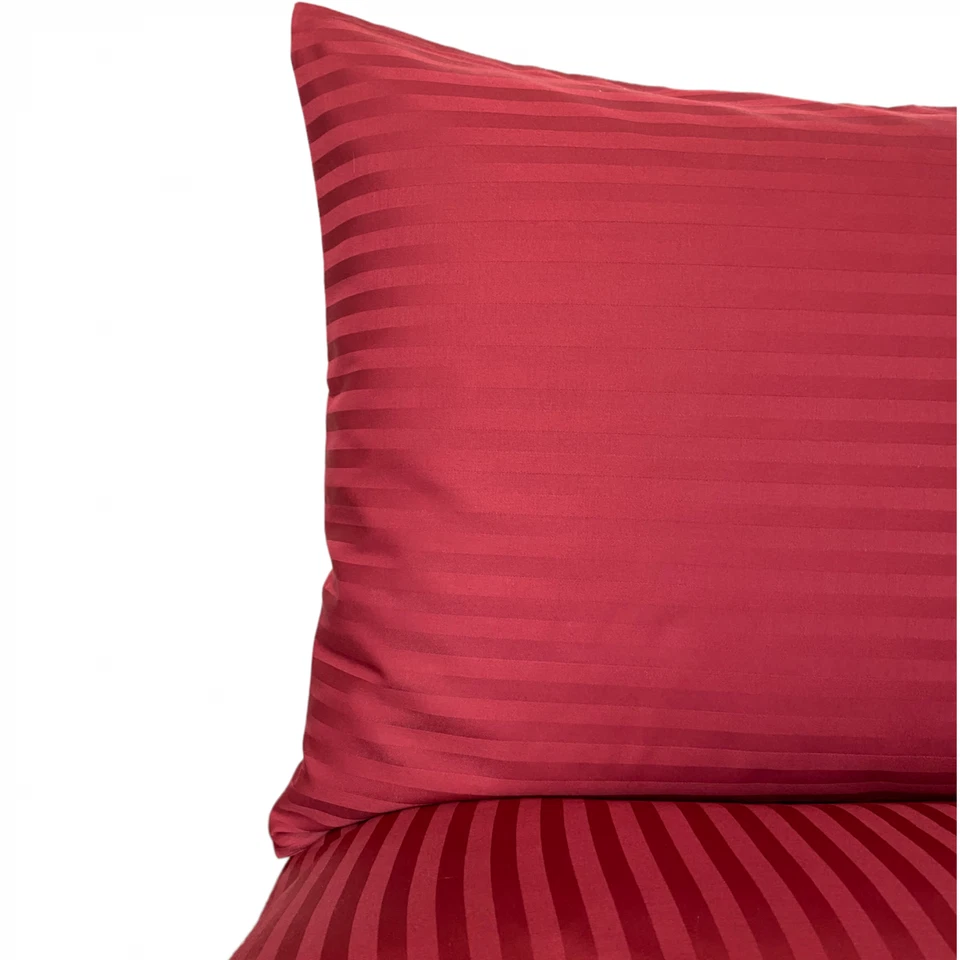 柔软被套套装 3 件套红色条纹埃及棉缎单人双人特大号 — 第 4/4 张图片