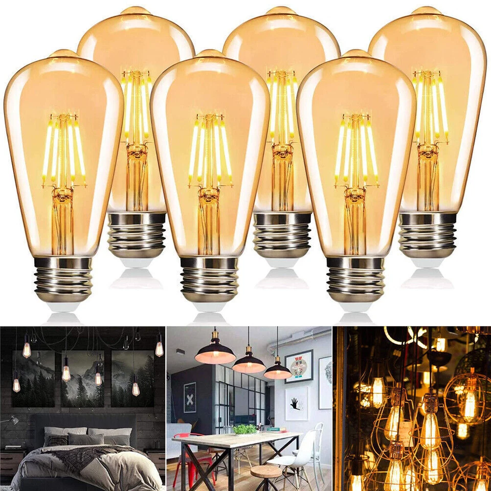 1-6x E27 LED Edison Bulbs Vintage Retro 4W ST64 Filament Light Bulbs Warm White - Image 4 of 4