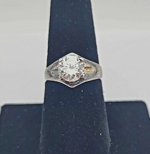 Vintage Sterling Silver Round Cut CZ Solitaire Cocktail Ring - Size 7 - 3.7g