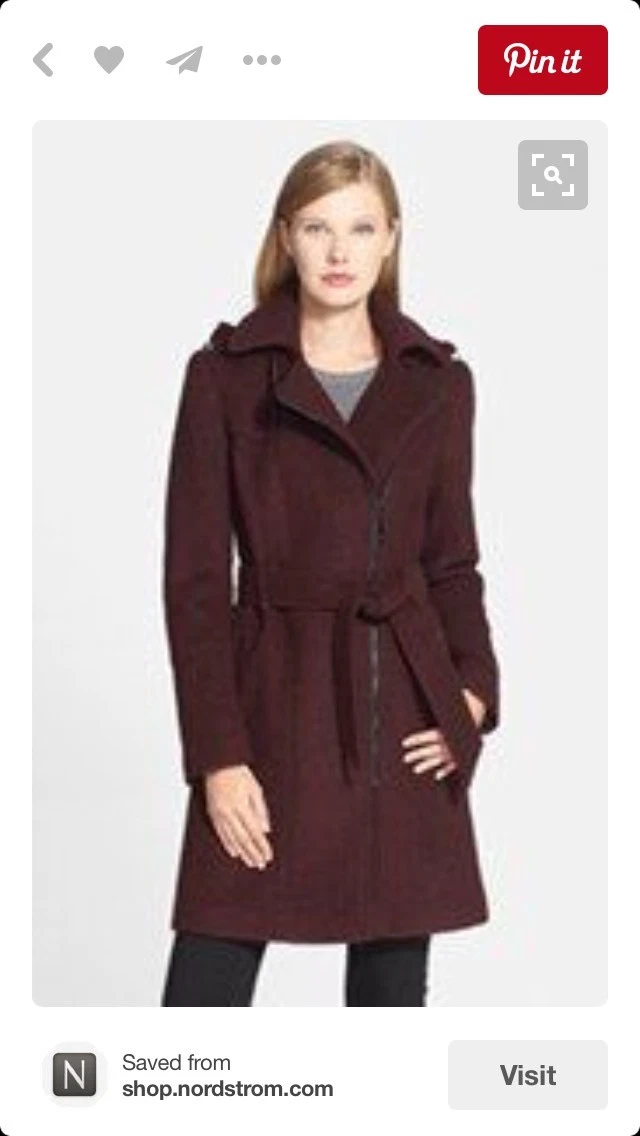 Vince Camuto Wool Blend Trench Coat Balsamic Red SZ Medium MISSING Belt 156
