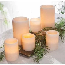 LED Flicker Pillar Candles Set/6 Moving Flame LED Candles Timer Creamy Ivory CWI