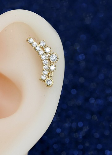 Gem Crystal Ear Cartilage Helix Ring Bar Stud Ear Cuff Climber Piercing Earring - Picture 171 of 268