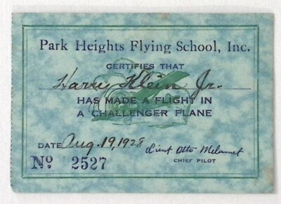 1928 Park Heights Flying School Inc Challenge Plane Flight Card