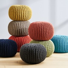 Modern Handmade Fabric Knit Stitch Round Pouf