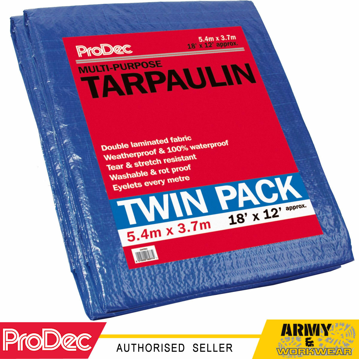 2 X ProDec Telone 18ft x 12ft Doppio Laminato Lacrima & Stretch Resistente Lotto