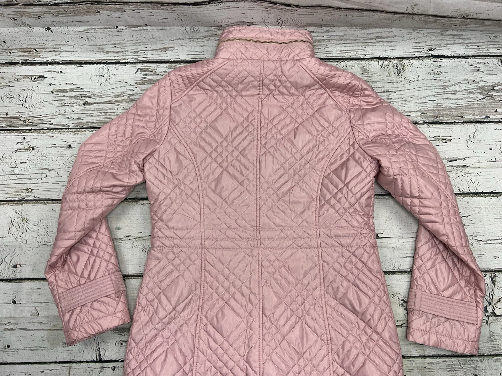 Giacca cappotto donna Michael Kors rosa trapuntato full zip bottoni anorak con cappuccio S