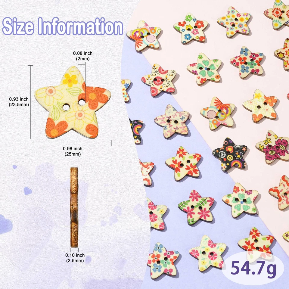 100Pcs Wooden Button 2 Holes Button Star Shaped Sewing DIY Sewing Clothing Craft - Image 3 of 4