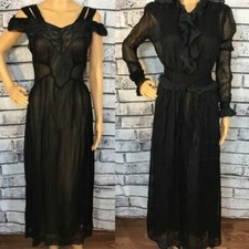 Vintage Black Victorian 1920s Peignoir Lingerie Set