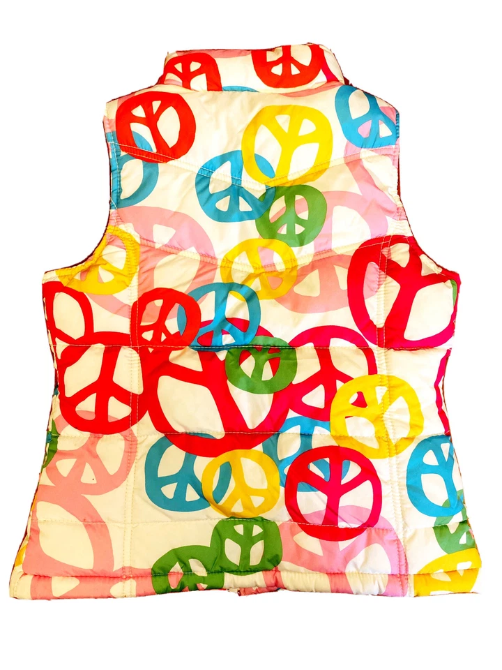 girls Size 8/Medium OLD NAVY "PEACE" PUFFER VEST~Multi Colored~Fleece Lined - Image 2 of 4