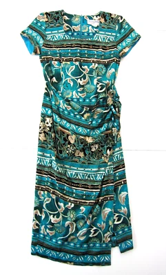 Vintage Jessica Howard Rayon Green Gold Floral Short Sleeve Midi Wrap Dress 6 - Image 1 of 4