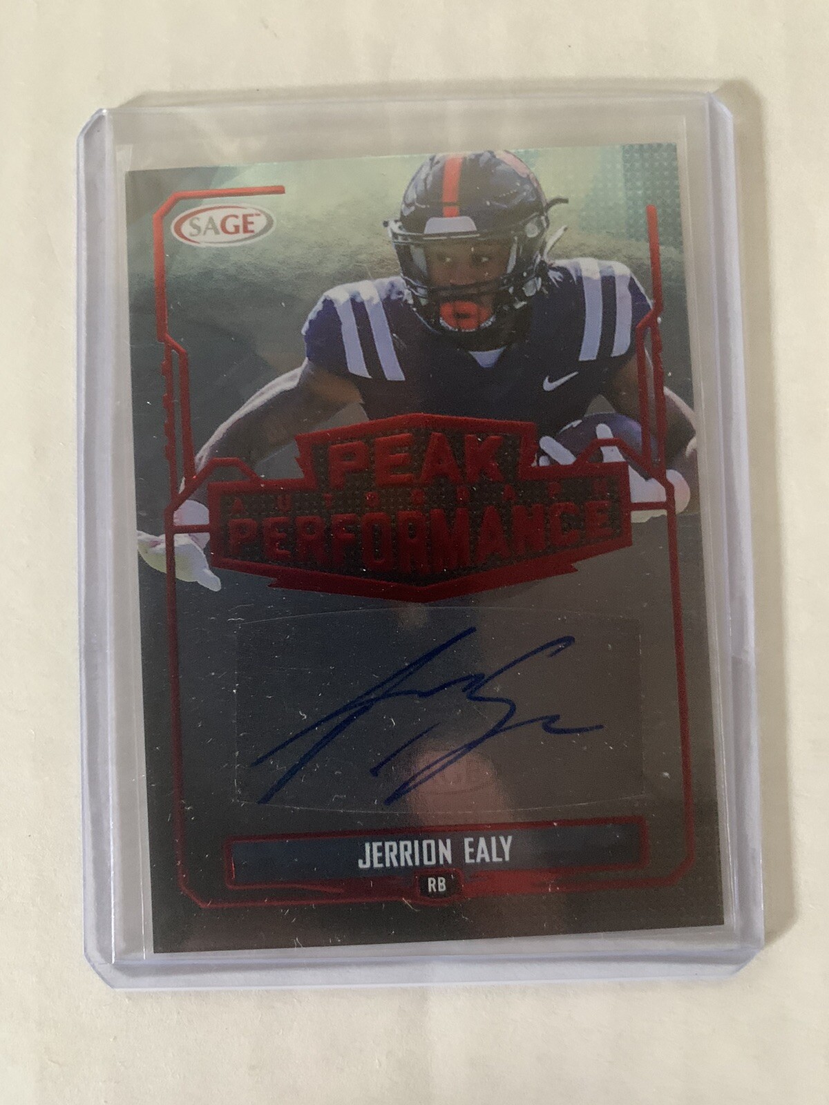 2022 Sage Jerrion Ealy Rookie Red Auto Peak Performers Ole Miss Rebels Football Card
