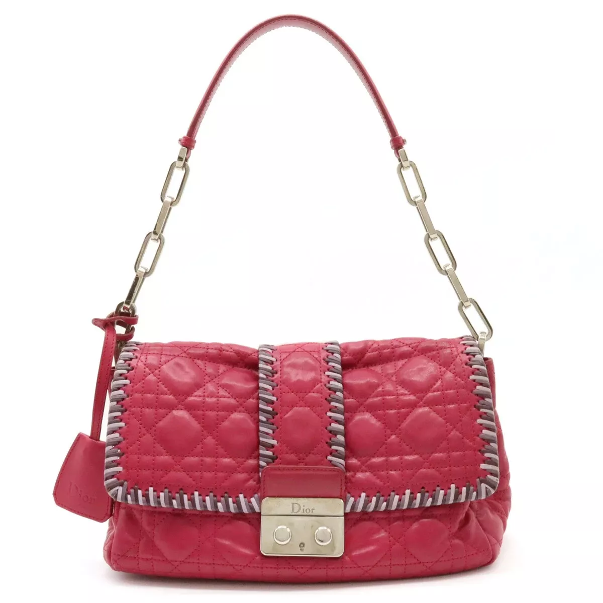 Sac bandoulière Christian Dior neuf Rock Cannage chaîne cuir rose fuchsia GZl12zkd