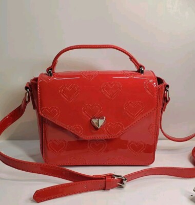 EUC Betsey Johnson Red Top Handle Bag Crossbody Heart Design Bag Purse 