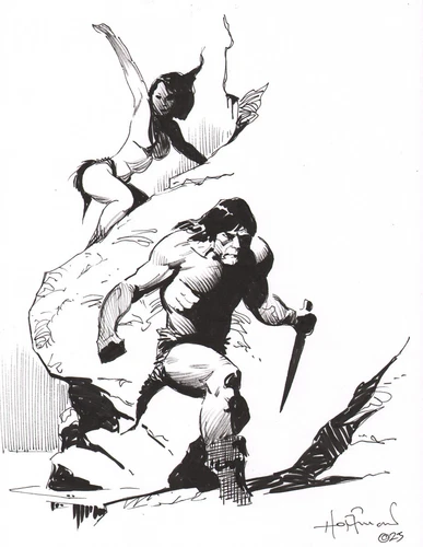 CONAN SOLO SNOWY STAKE DRIVER! Original Art Ink Drawing by MIKE HOFFMAN