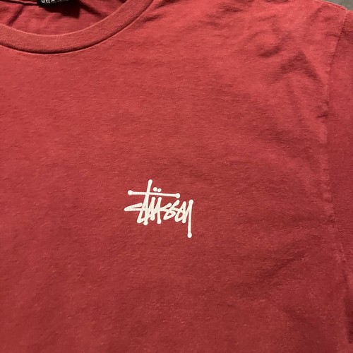 Men’s Stussy Spellout Logo Graphic Tee Short Sleeve T-Shirt Burgundy Red L Large - Bild 3 von 9