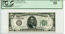 FR 1950-E 1928 $5 Federal Reserve Note 55 CHOICE ABOUT NEW