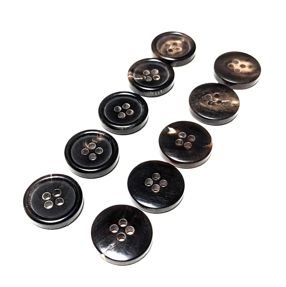A Lot of 10 Genuine Horn Buttons for Suit Jacket, Blaze 4-Hole Flat Dark Brown - Image 4 of 4