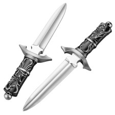 2 Pcs PU Fake Foam Dagger Knife 7.4 Inch Costume Props Silver