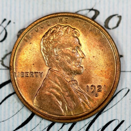* 1921-S * SUPERB+ BLAZING RED GEM BU MS LINCOLN WHEAT PENNY * FROM COLLECTION