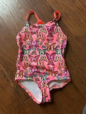 Cat Jack Girls' Butterfly Print One-Piece Swimsuit with Crochet Detail