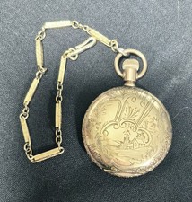 Antique 10K Gold Keystone Ladies Pocket Watch Case Jas Boss #2549672 With Chain