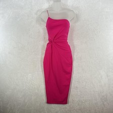Nookie Dress Womens XS Pink One Shoulder Twist Front Bodycon Midi Party Cocktail